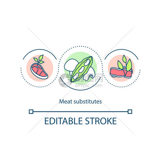 肉类替代品概念图标健康的主要膳食成分维加蔬菜生活方式理念细线插图矢量孤立大纲RGB彩色绘画可编辑的中风